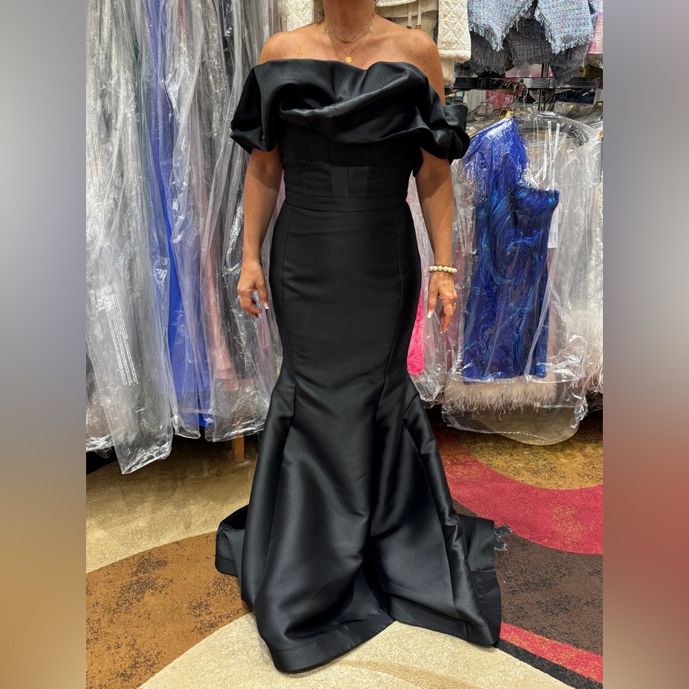 Nicole Bakti Black Off-Shoulder Gown